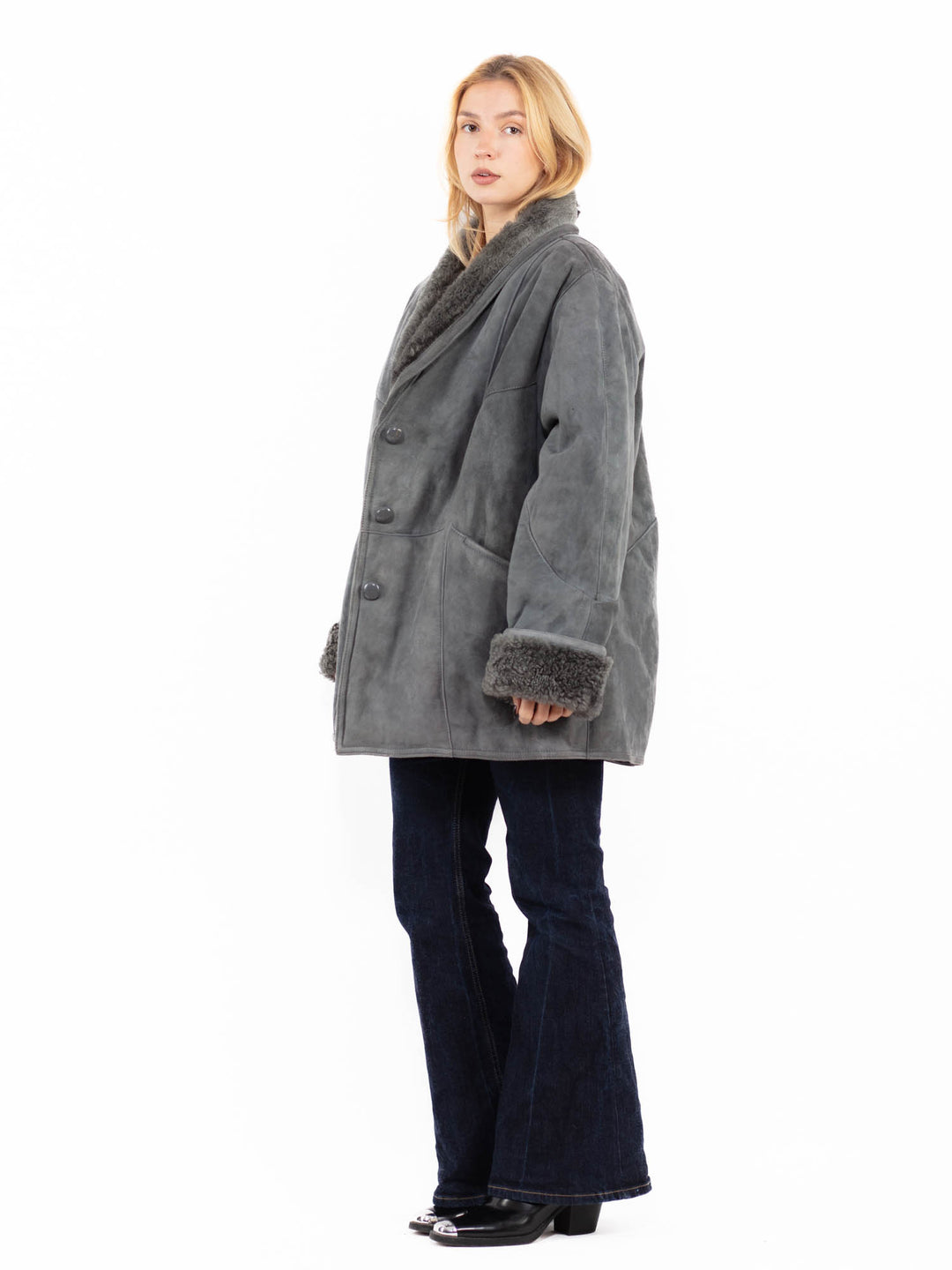 Vintage 80's Penny Lane Sheepskin Coat in Gray