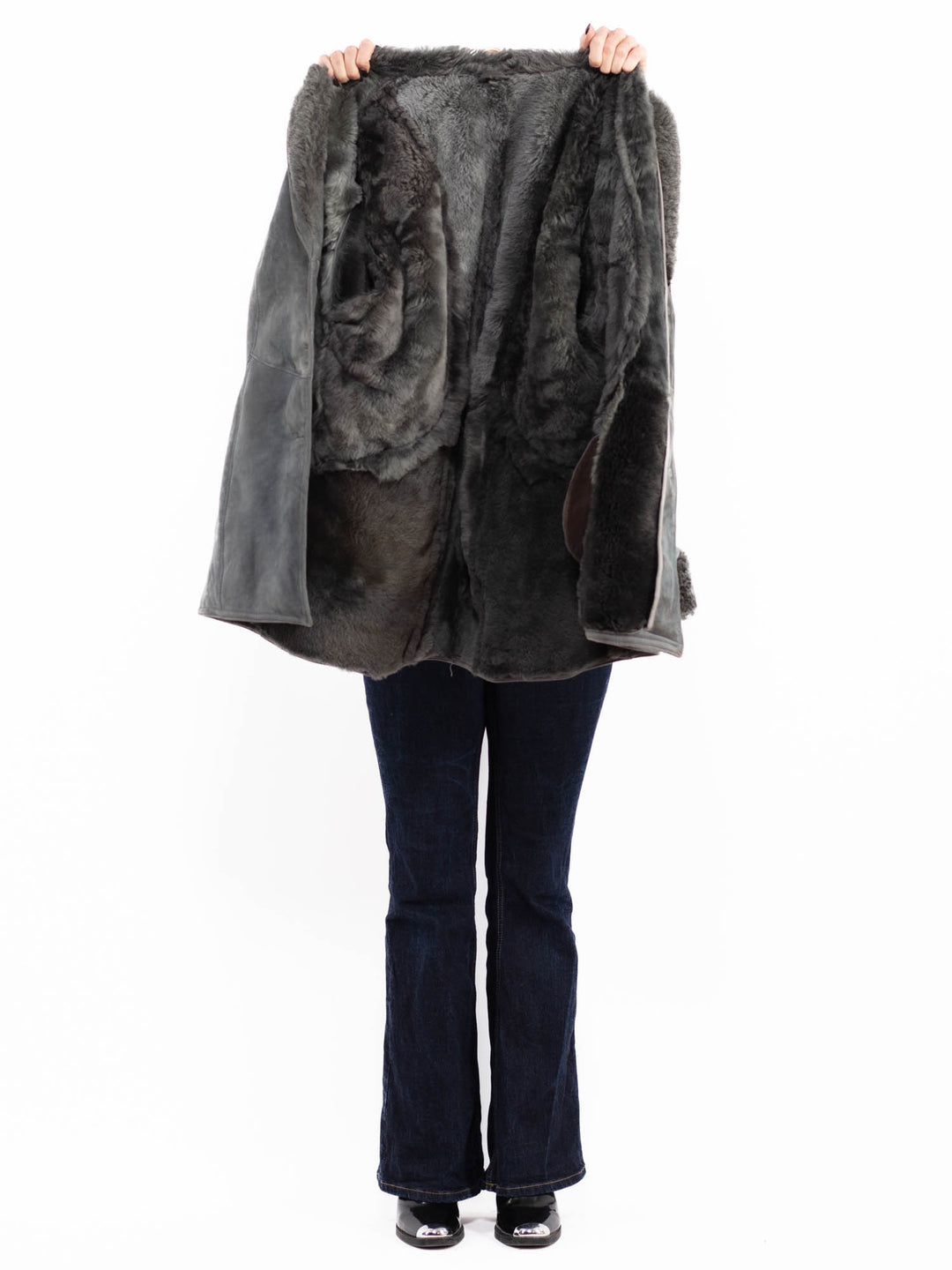 Vintage 80's Penny Lane Sheepskin Coat in Gray