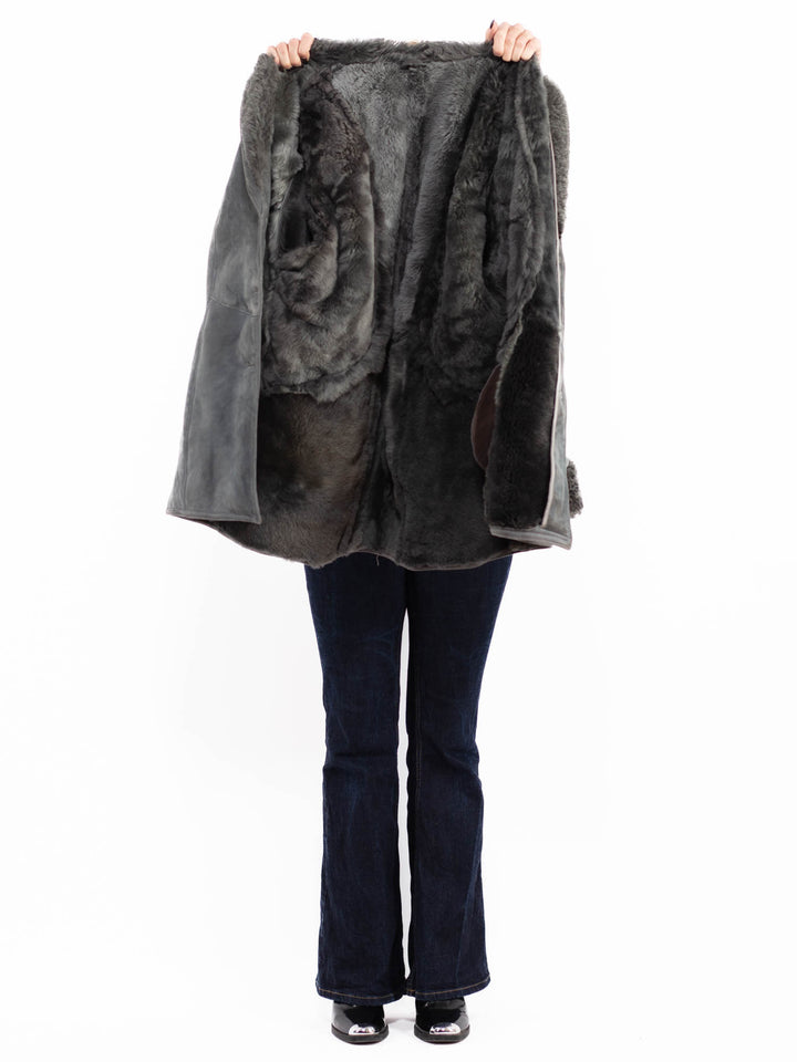 Vintage 80's Penny Lane Sheepskin Coat in Gray