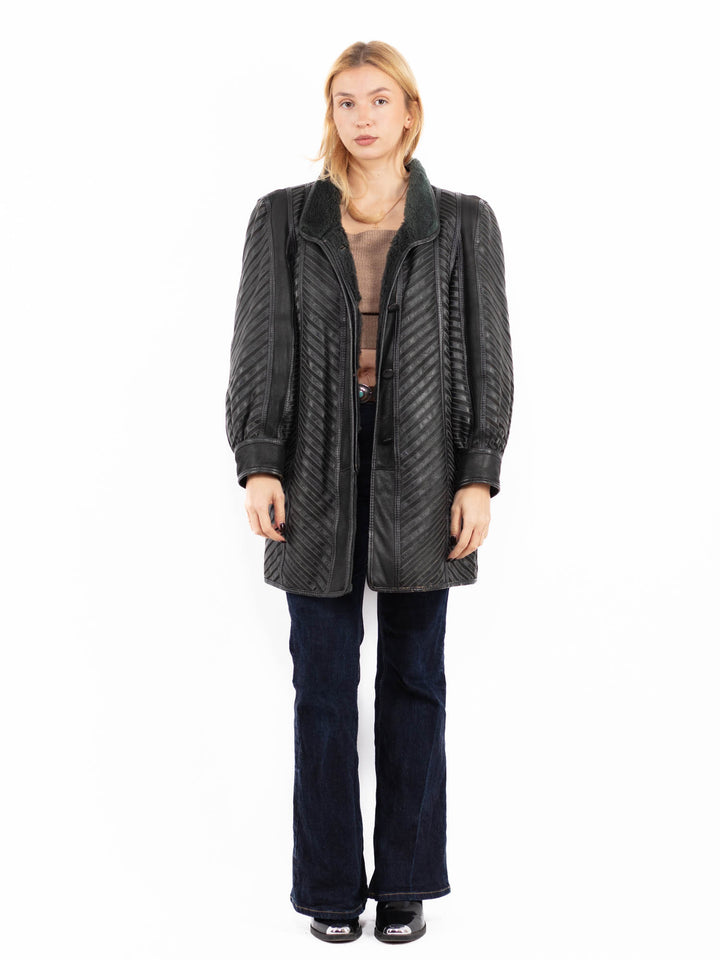Vintage 80's Penny Lane Sheepskin Coat in Dark Gray