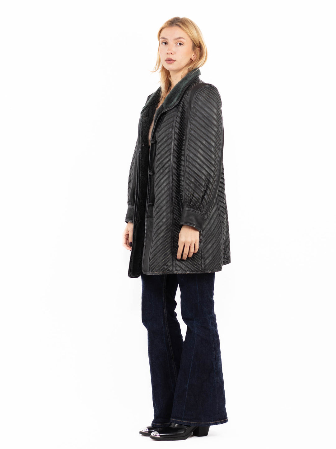 Vintage 80's Penny Lane Sheepskin Coat in Dark Gray