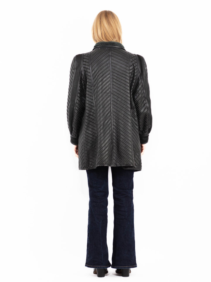 Vintage 80's Penny Lane Sheepskin Coat in Dark Gray