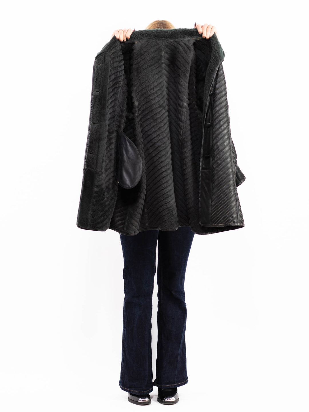 Vintage 80's Penny Lane Sheepskin Coat in Dark Gray
