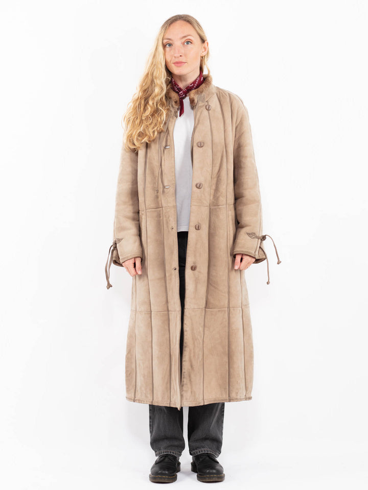 Vintage 80's Women Sheepskin Coat in BeigeA0598