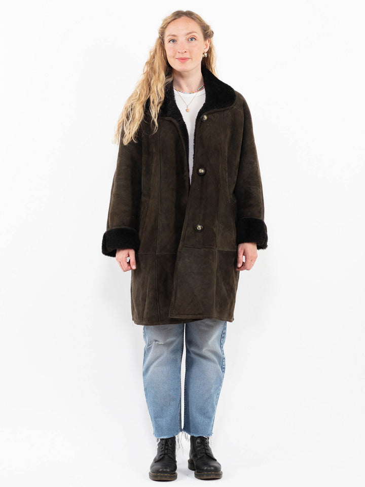 Vintage 80's Women Sheepskin Coat in GreenA0253