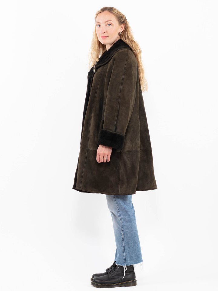 Vintage 80's Women Sheepskin Coat in GreenA0253