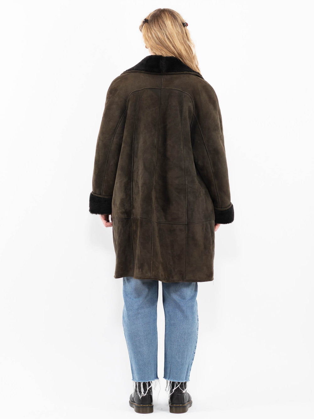 Vintage 80's Women Sheepskin Coat in GreenA0253