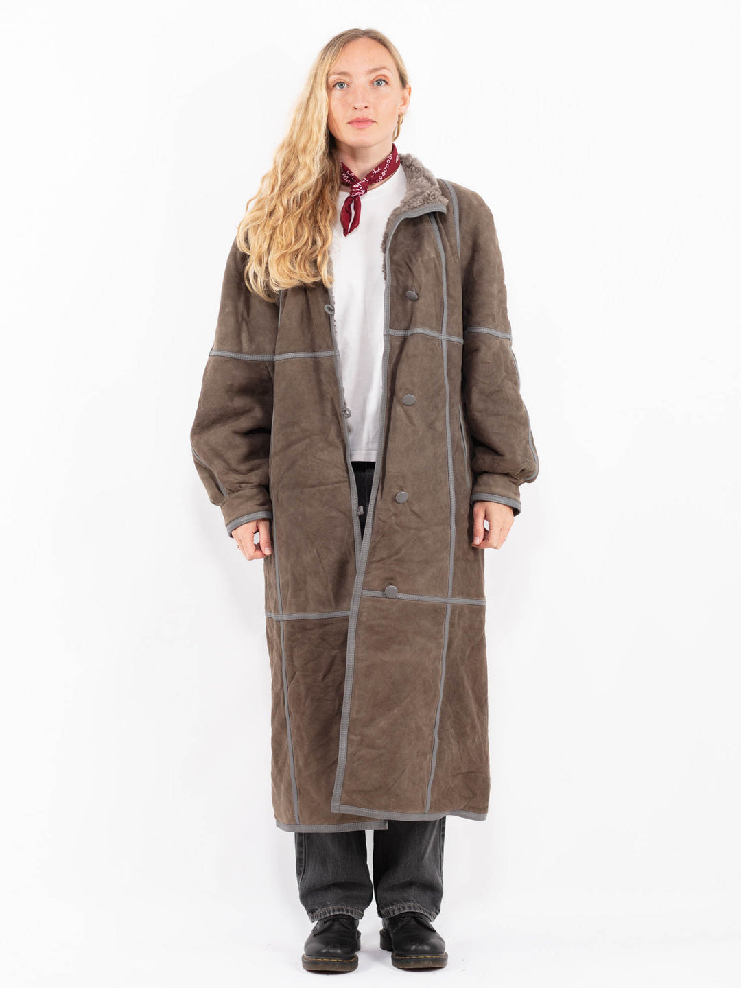 Vintage 80's Women Sheepskin Coat in GrayA0602