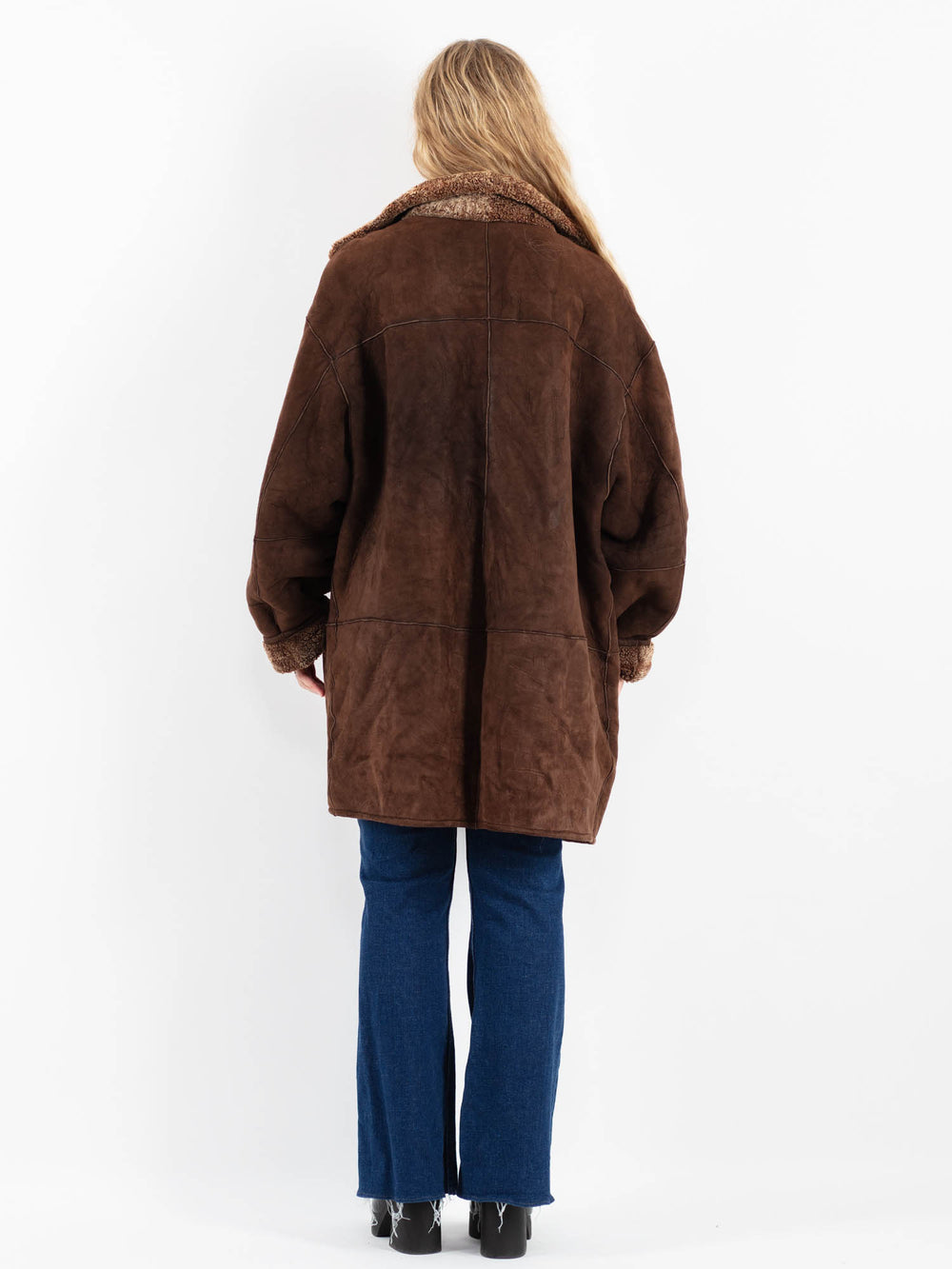 Vintage 80's Women Sheepskin Shearling Coat in BrownV9857
