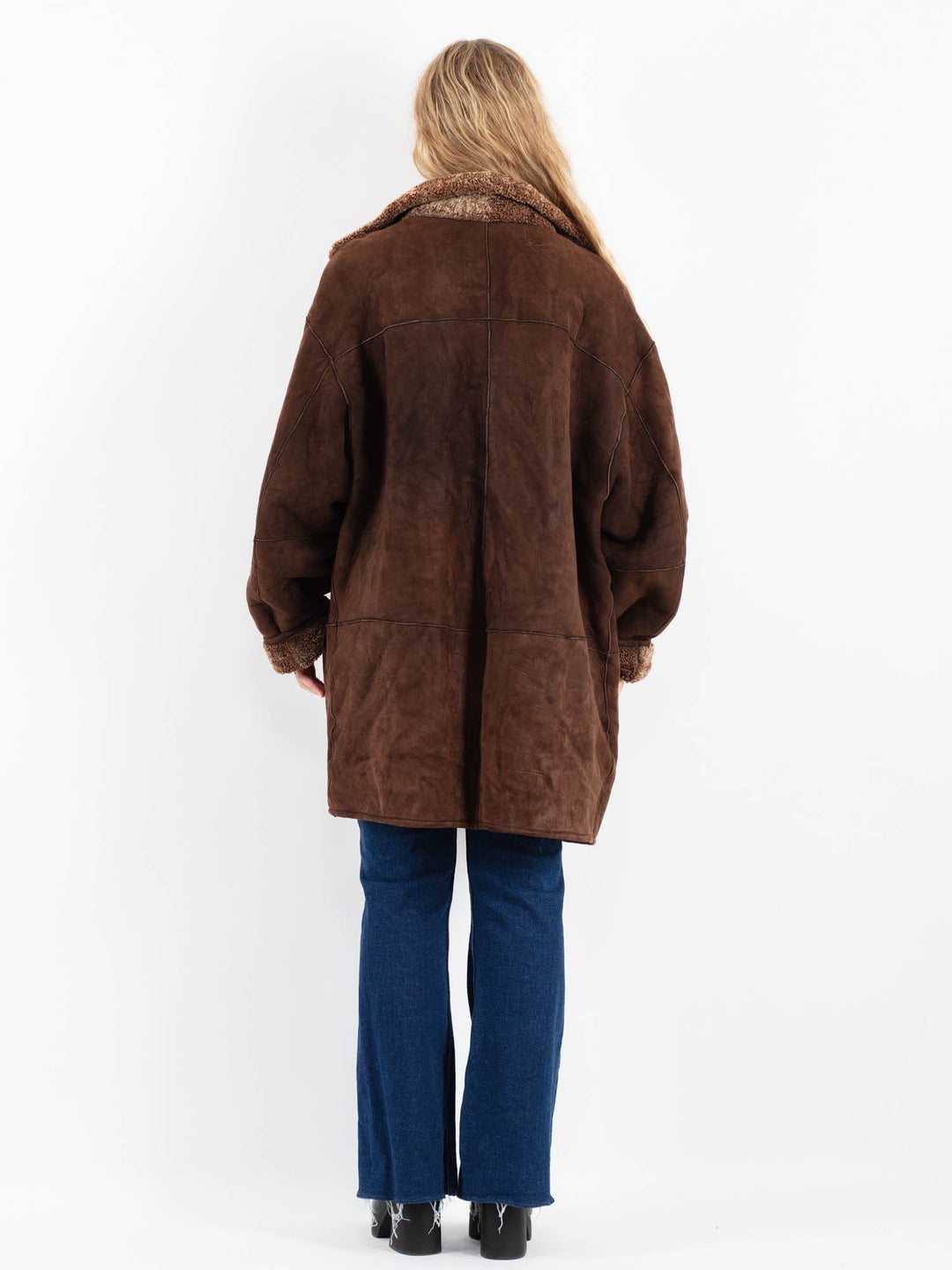 Vintage 80's Women Sheepskin Shearling Coat in BrownV9857