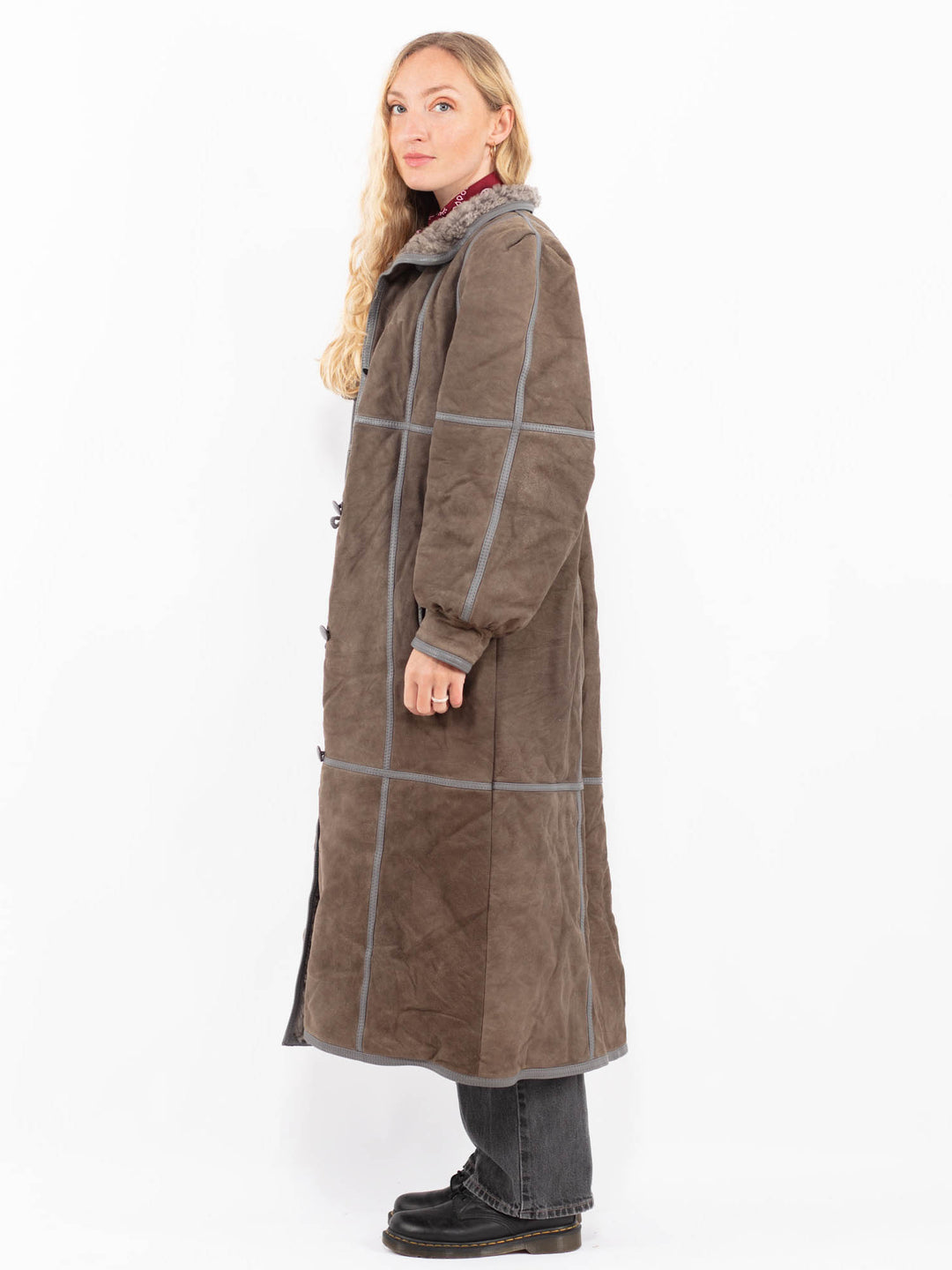 Vintage 80's Women Sheepskin Coat in GrayA0602