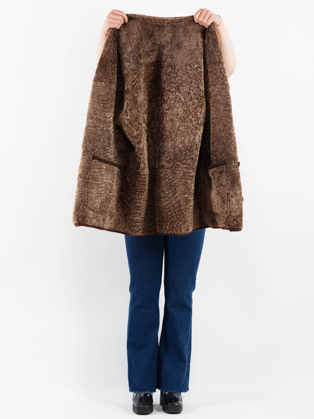 Vintage 80's Women Sheepskin Shearling Coat in BrownV9857