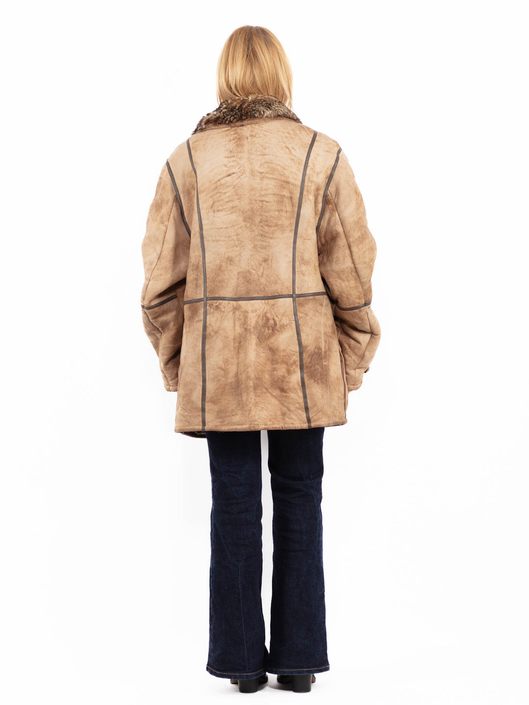 Vintage 80's Penny Lane Sheepskin Coat in Beige Brown