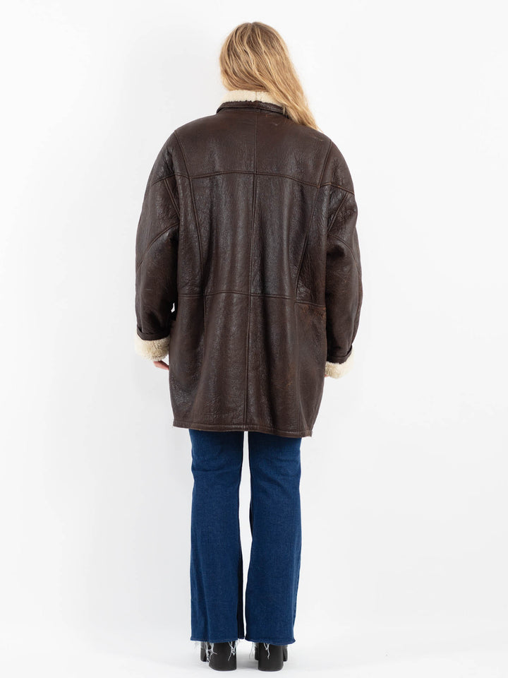 Vintage 80's Women Sheepskin Shearling Coat in BrownV9859