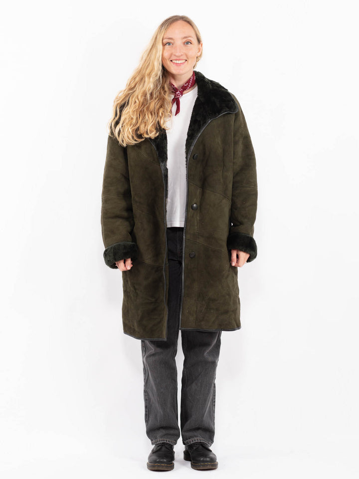 Vintage 80's Women Sheepskin Coat in GreenA0604