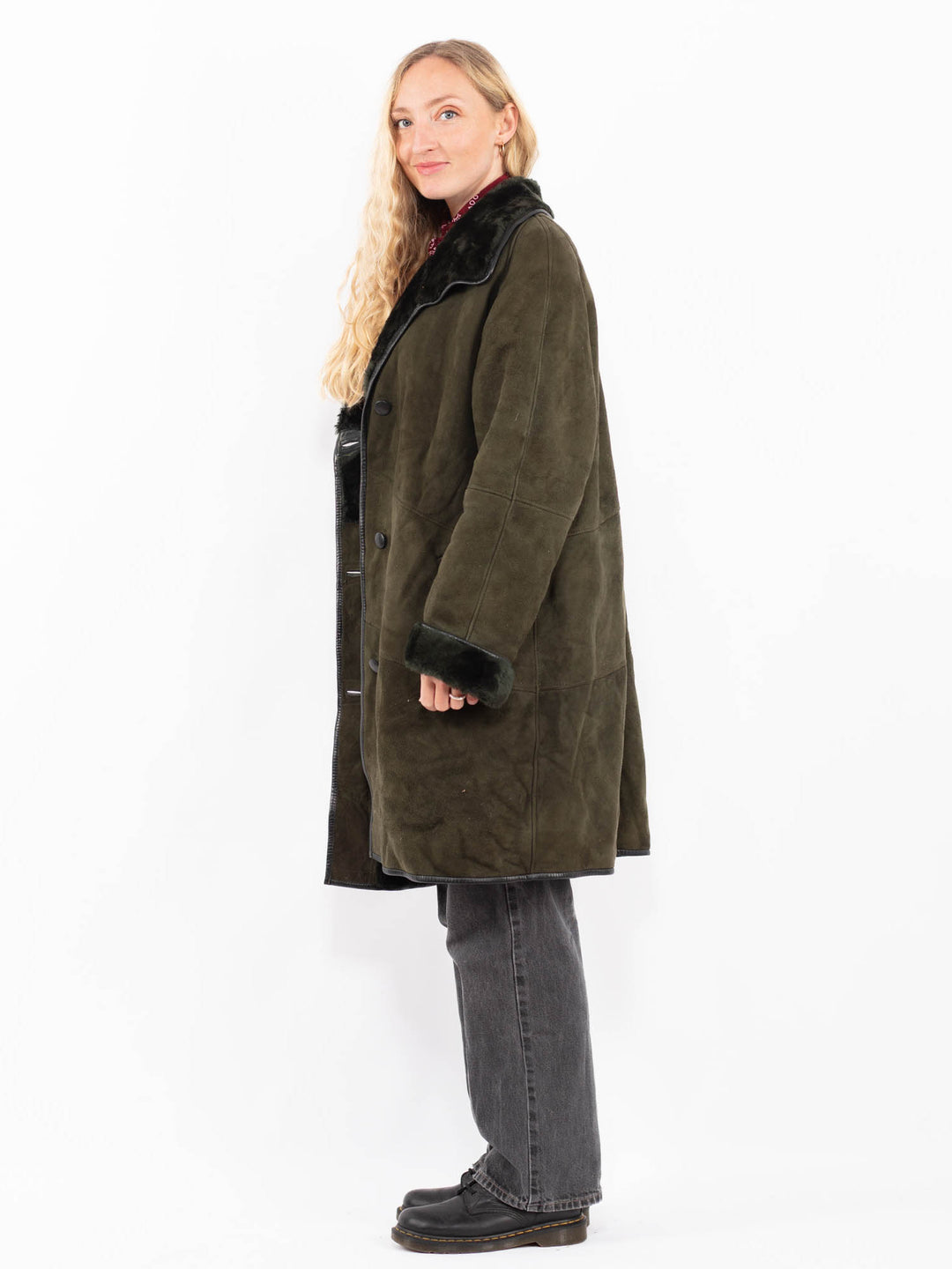 Vintage 80's Women Sheepskin Coat in GreenA0604