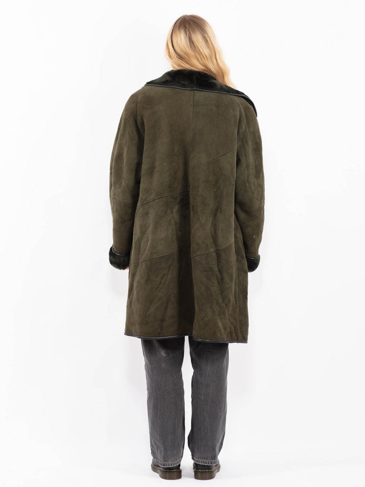 Vintage 80's Women Sheepskin Coat in GreenA0604