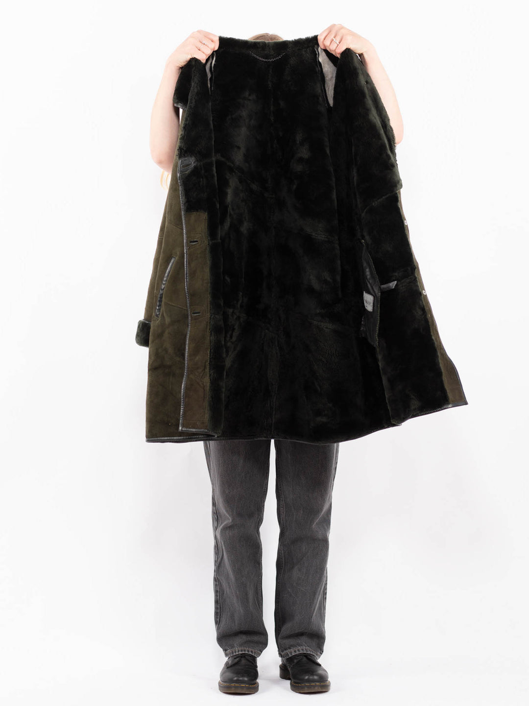 Vintage 80's Women Sheepskin Coat in GreenA0604