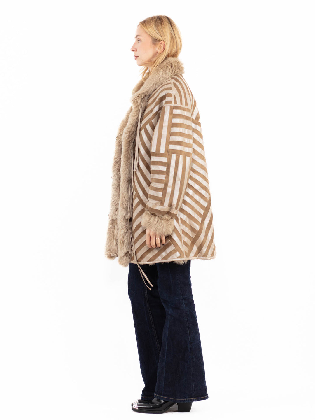 Vintage 80's Penny Lane Sheepskin Coat in Beige Brown