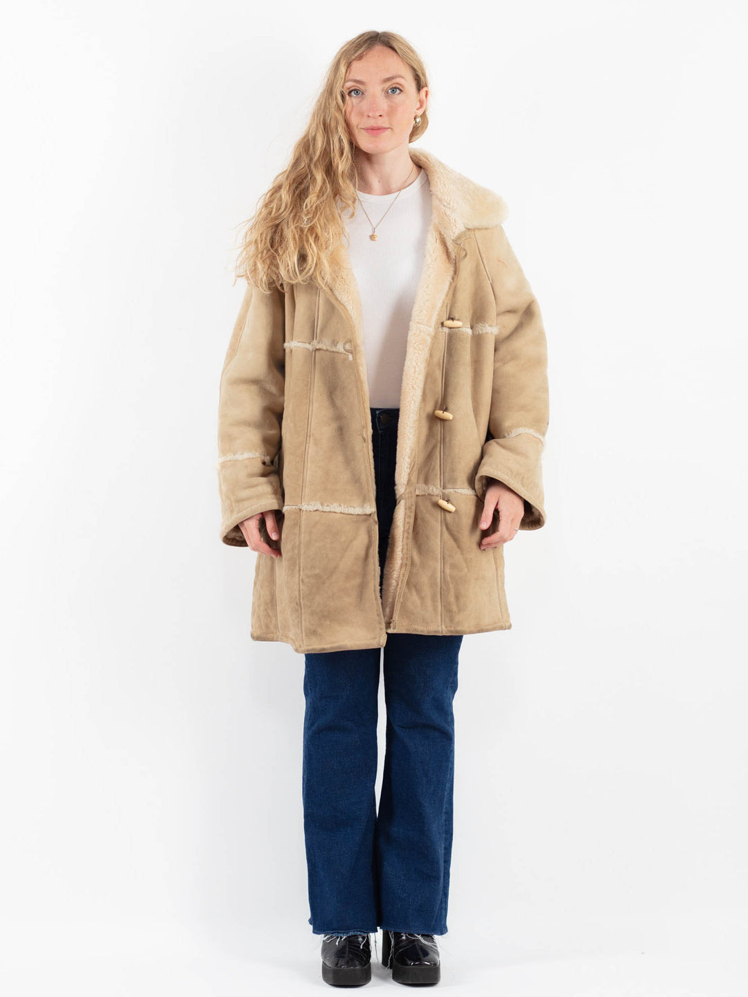 Vintage 80's Women Sheepskin Coat in BeigeV9863