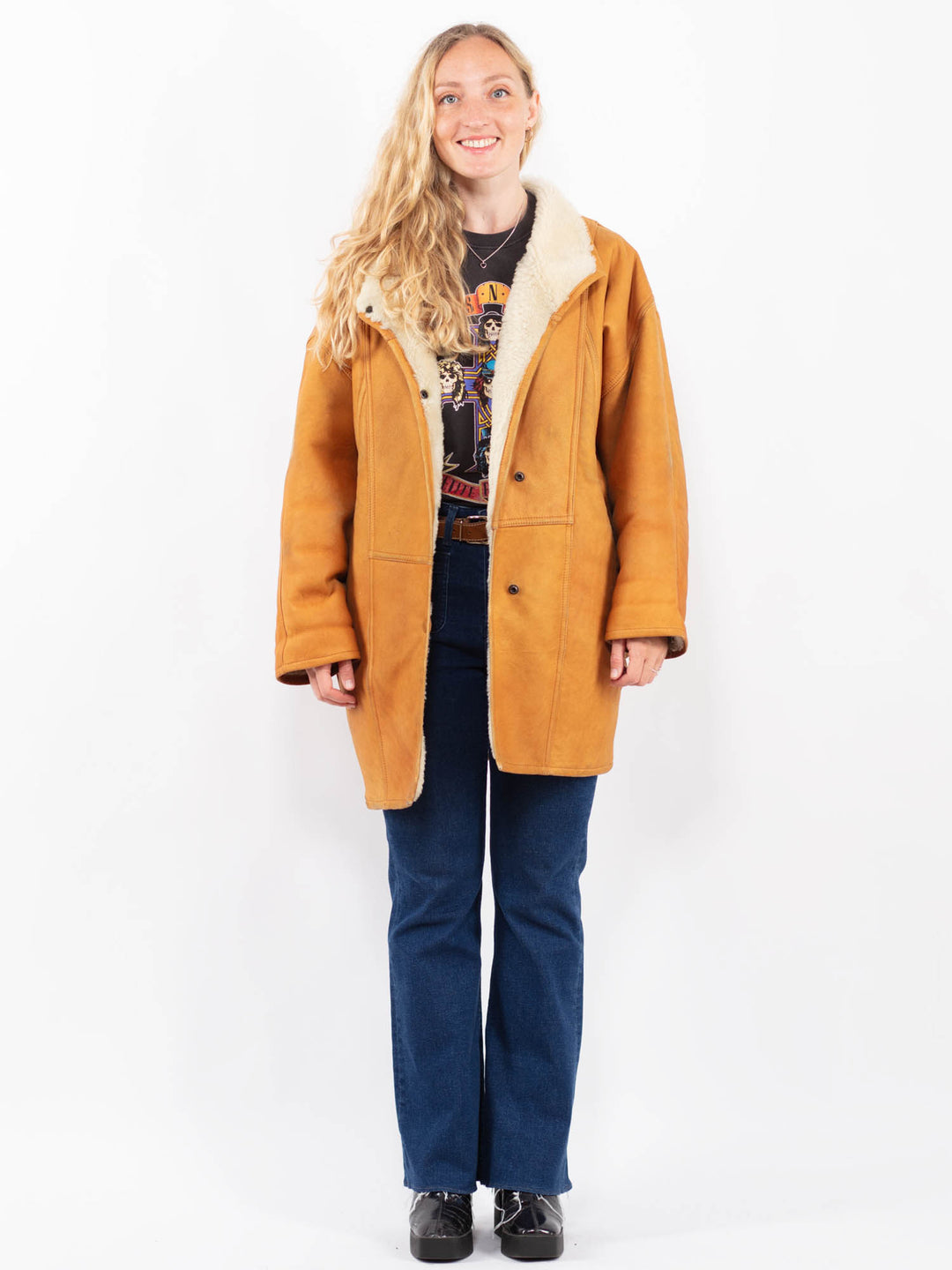 Vintage 80's Women Sheepskin Coat in BrownA0365