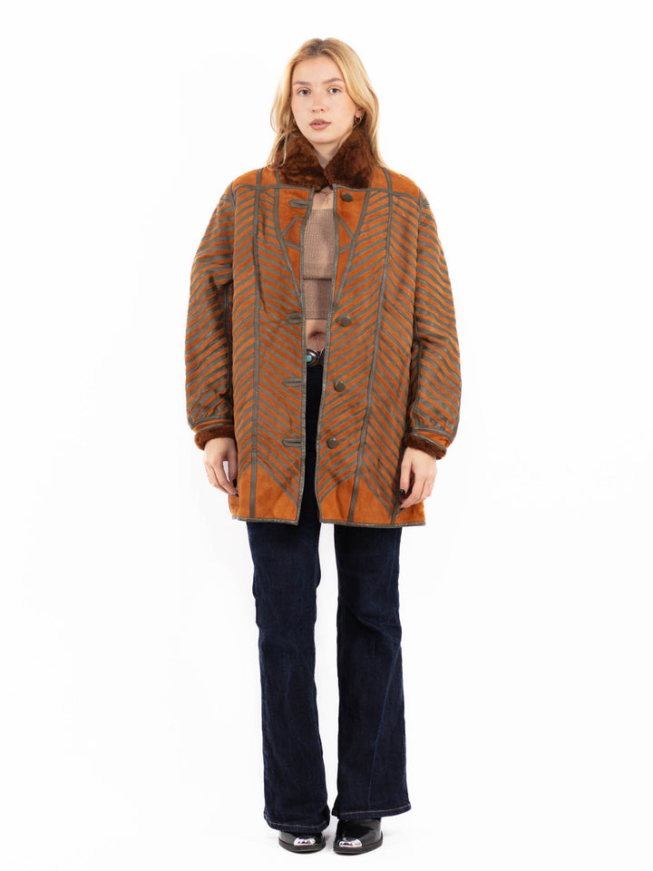 Vintage 80's Women Sheepskin Coat in Brown