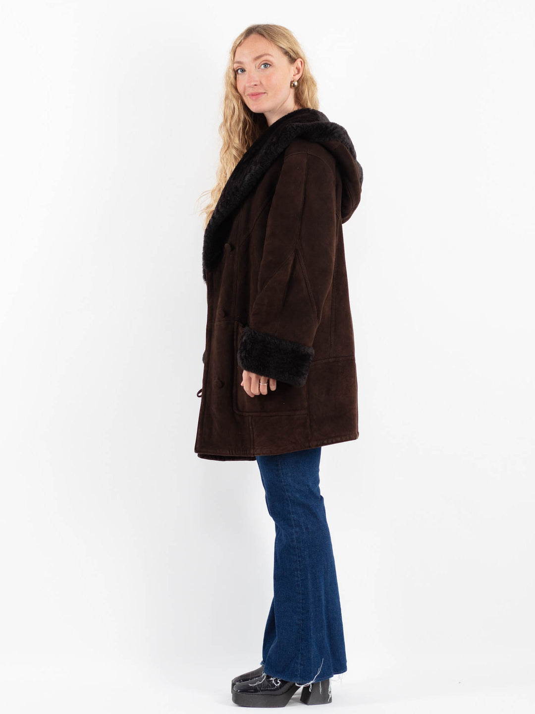 Vintage 80's Women Sheepskin Coat in BrownV9865
