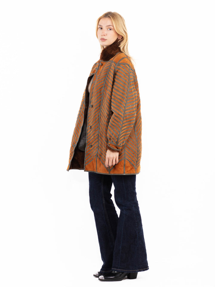 Vintage 80's Women Sheepskin Coat in Brown