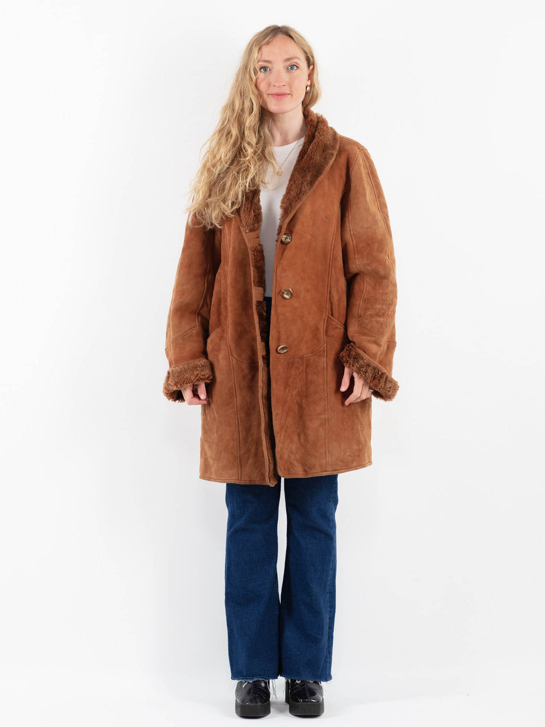 Vintage 80's Women Sheepskin Coat in BrownV9866