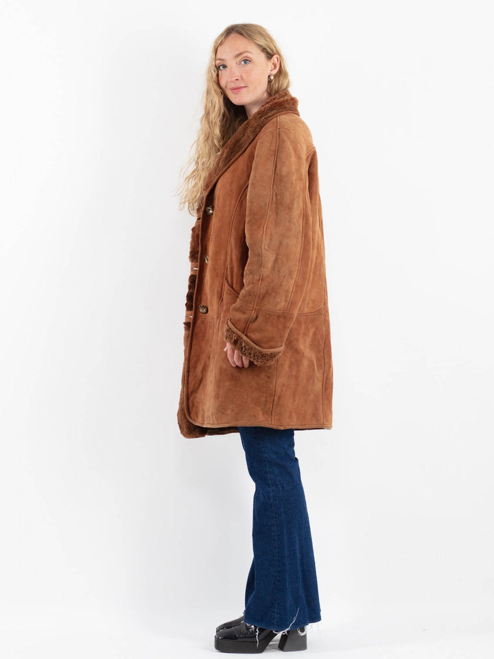Vintage 80's Women Sheepskin Coat in BrownV9866