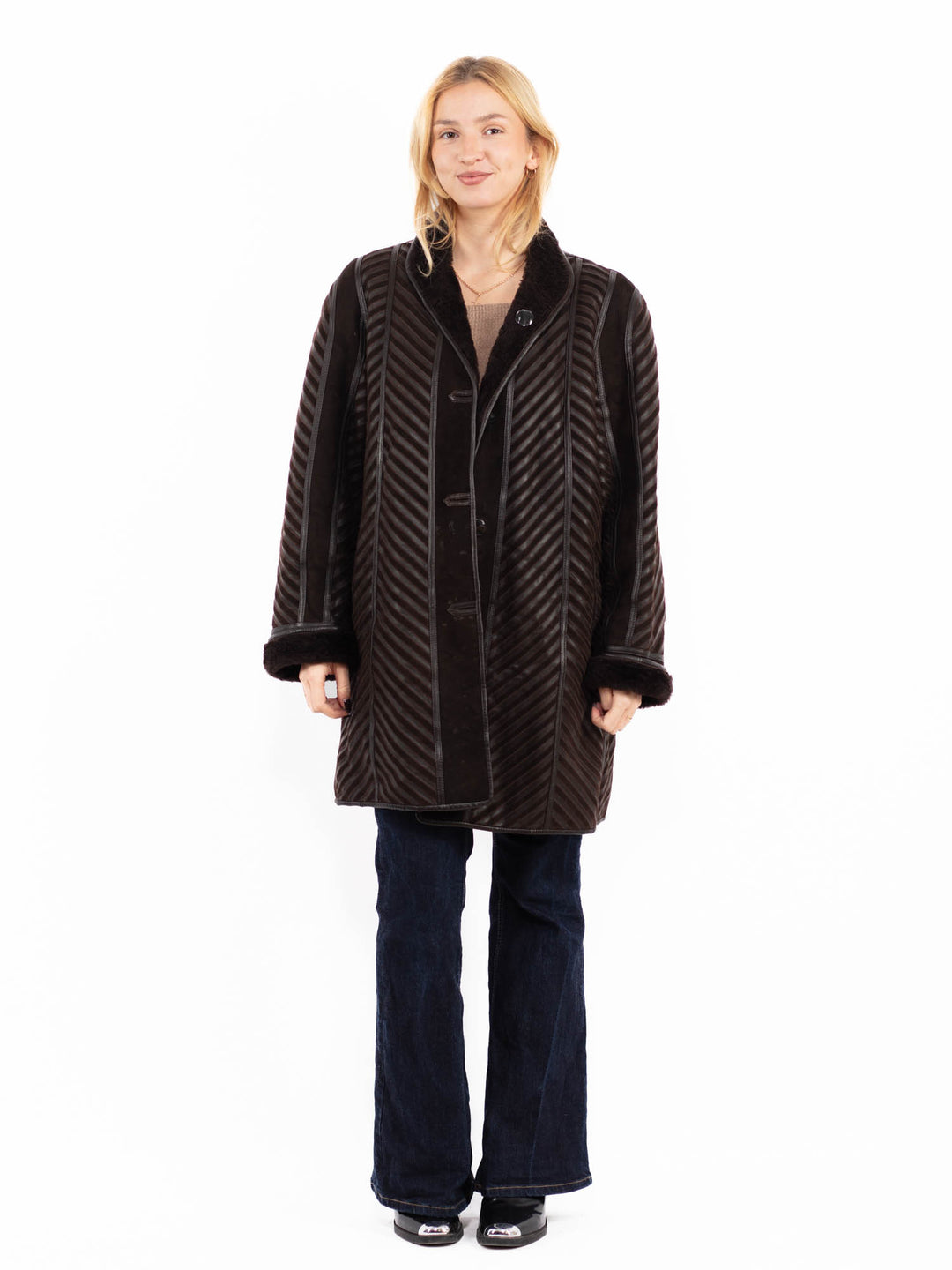 Vintage 80's Women Sheepskin Coat in Brown