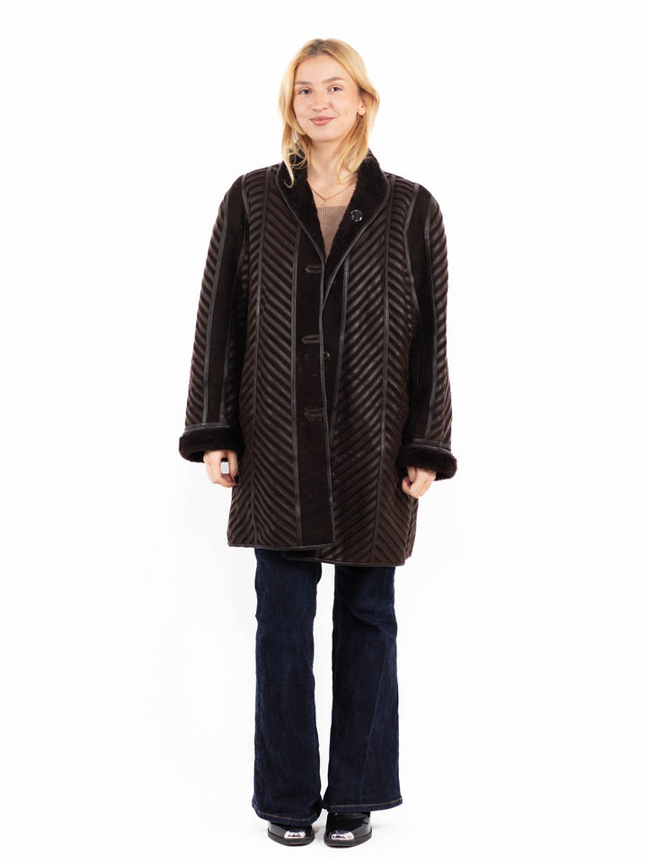 Vintage 80's Women Sheepskin Coat in Brown
