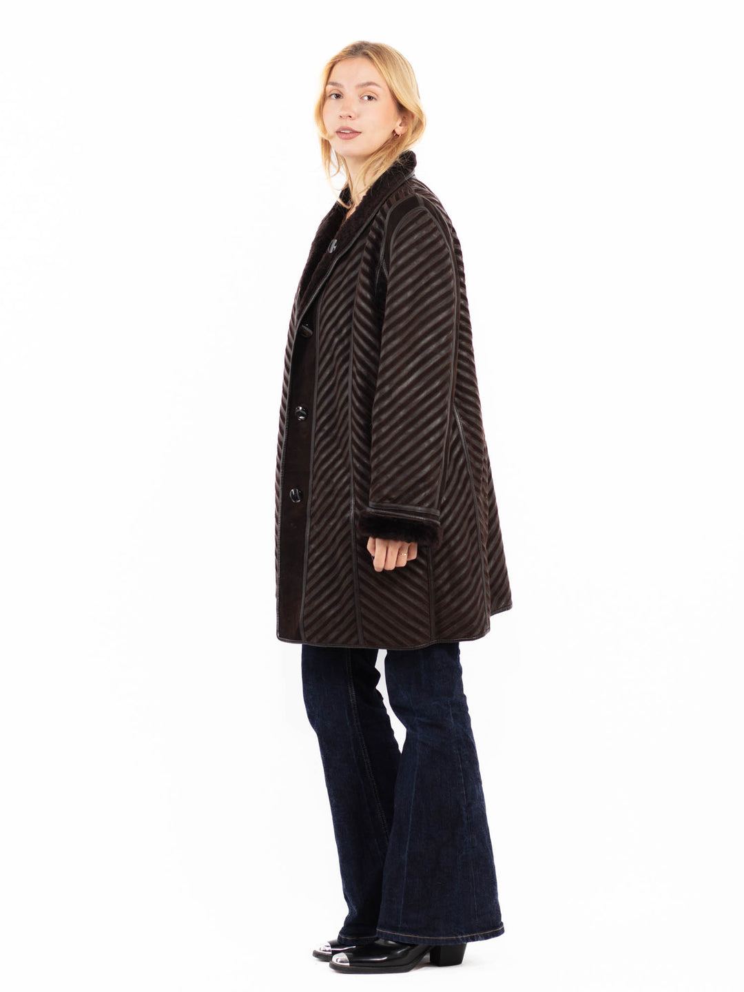 Vintage 80's Women Sheepskin Coat in Brown