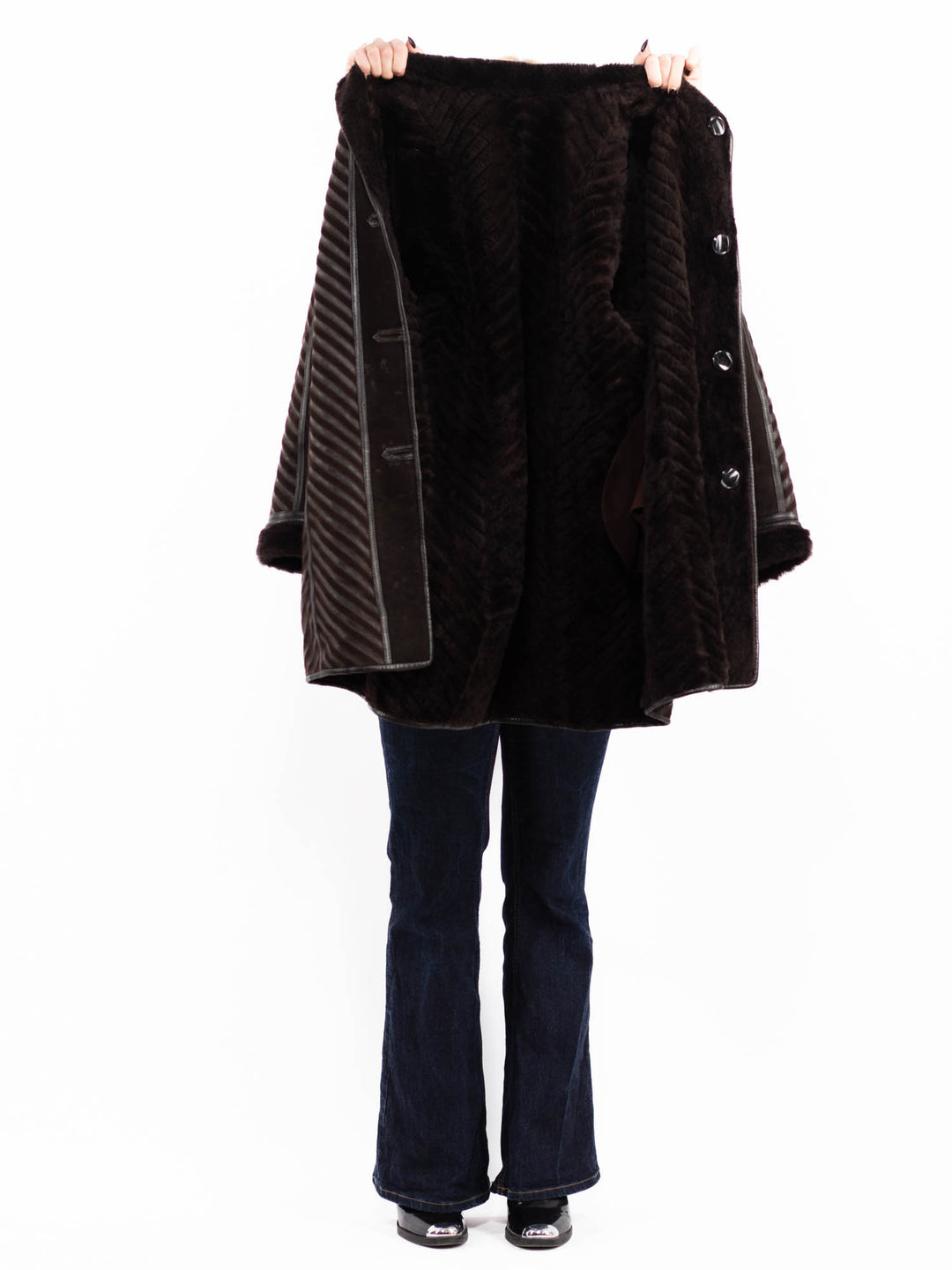 Vintage 80's Women Sheepskin Coat in Brown