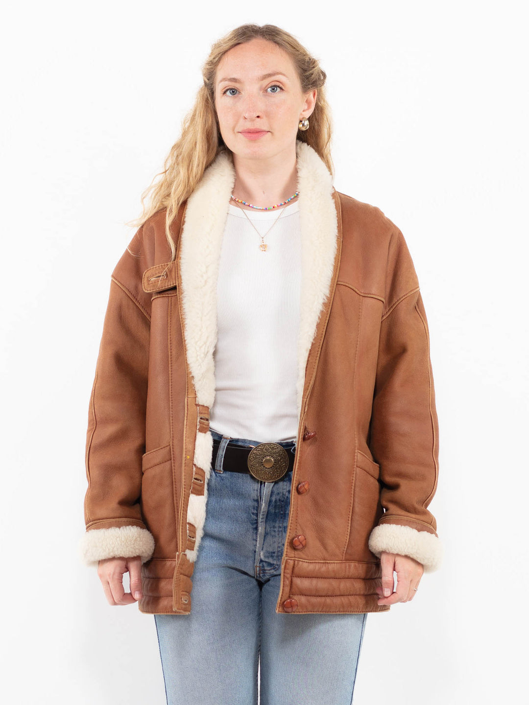 Vintage 80's Women Sheepskin Coat in BrownA0267