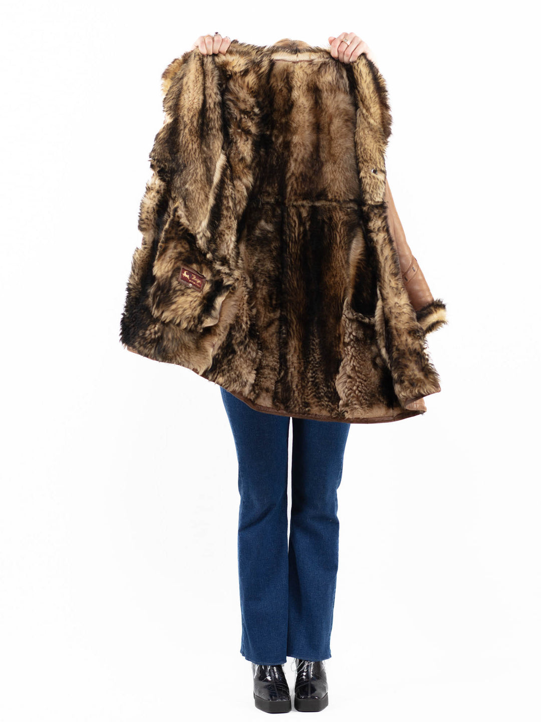 Vintage 80's Women Sheepskin Shearling Coat in BeigeA0059