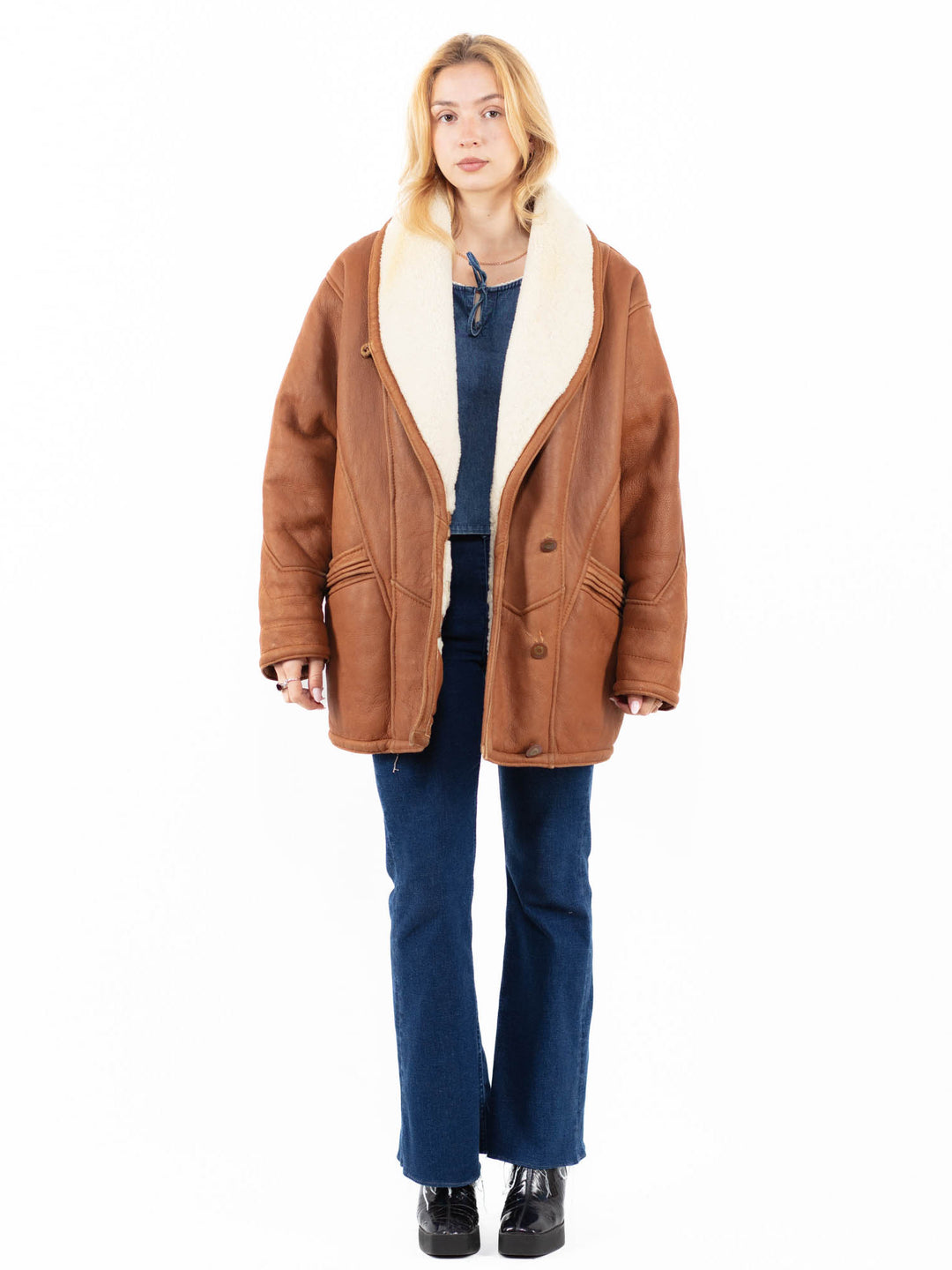 Vintage 80's Women Sheepskin Coat in BrownA0062