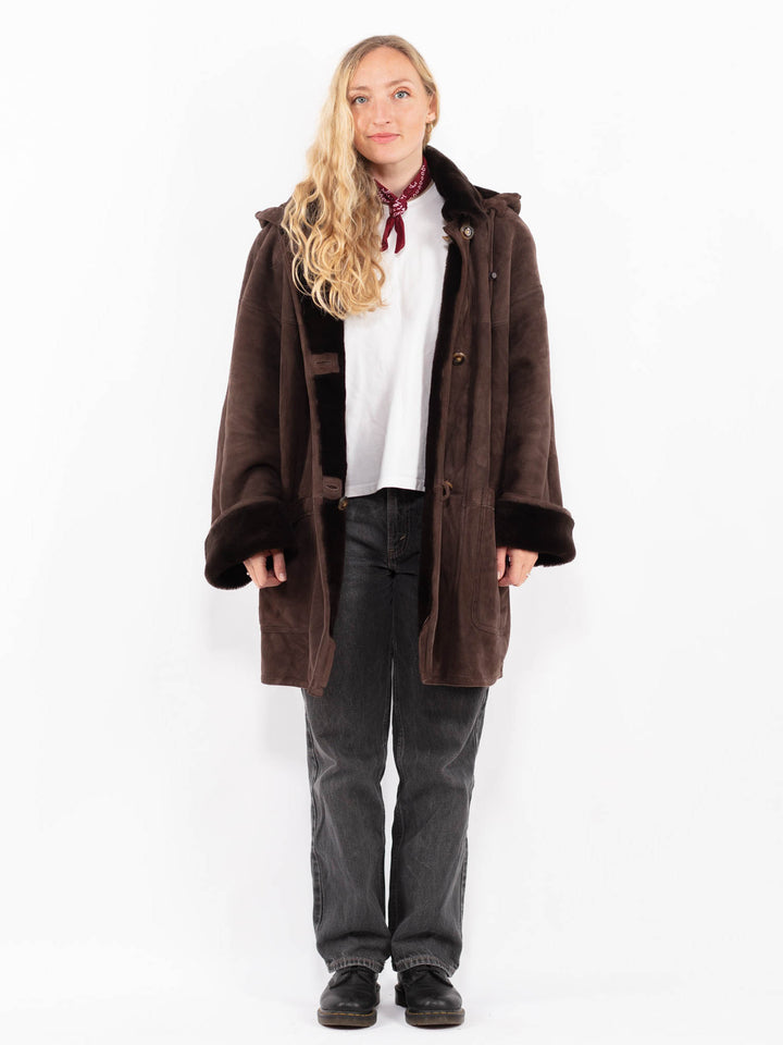 Vintage 80's Women Sheepskin Shearling Coat in BrownA0617