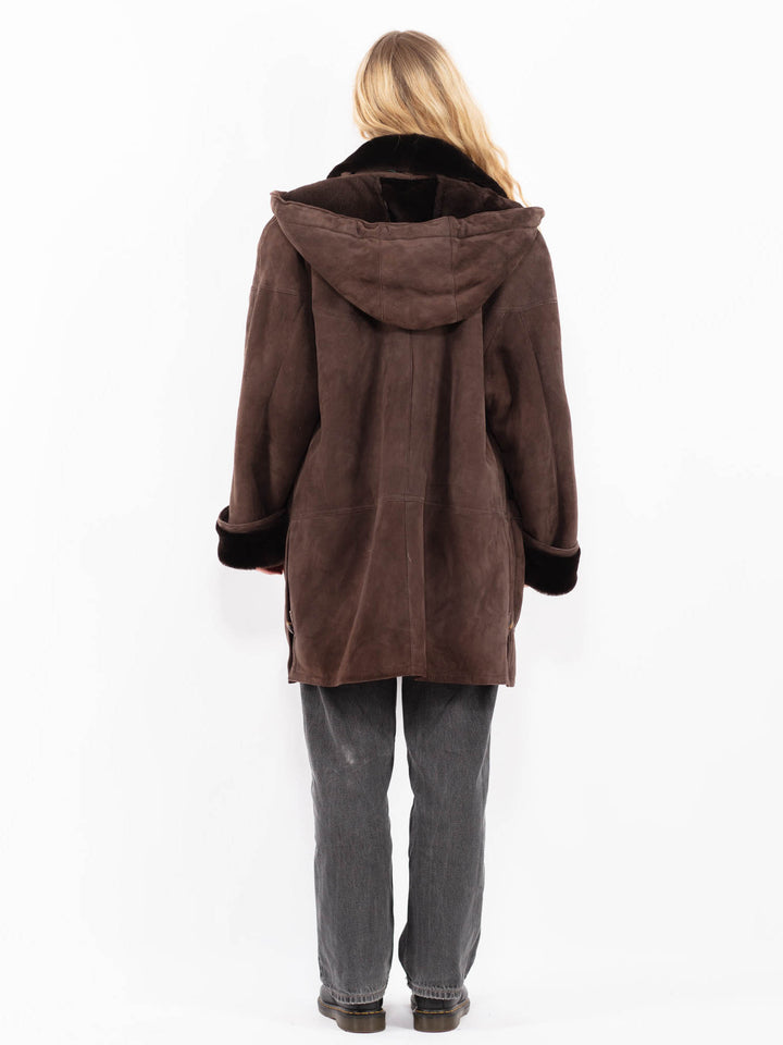 Vintage 80's Women Sheepskin Shearling Coat in BrownA0617