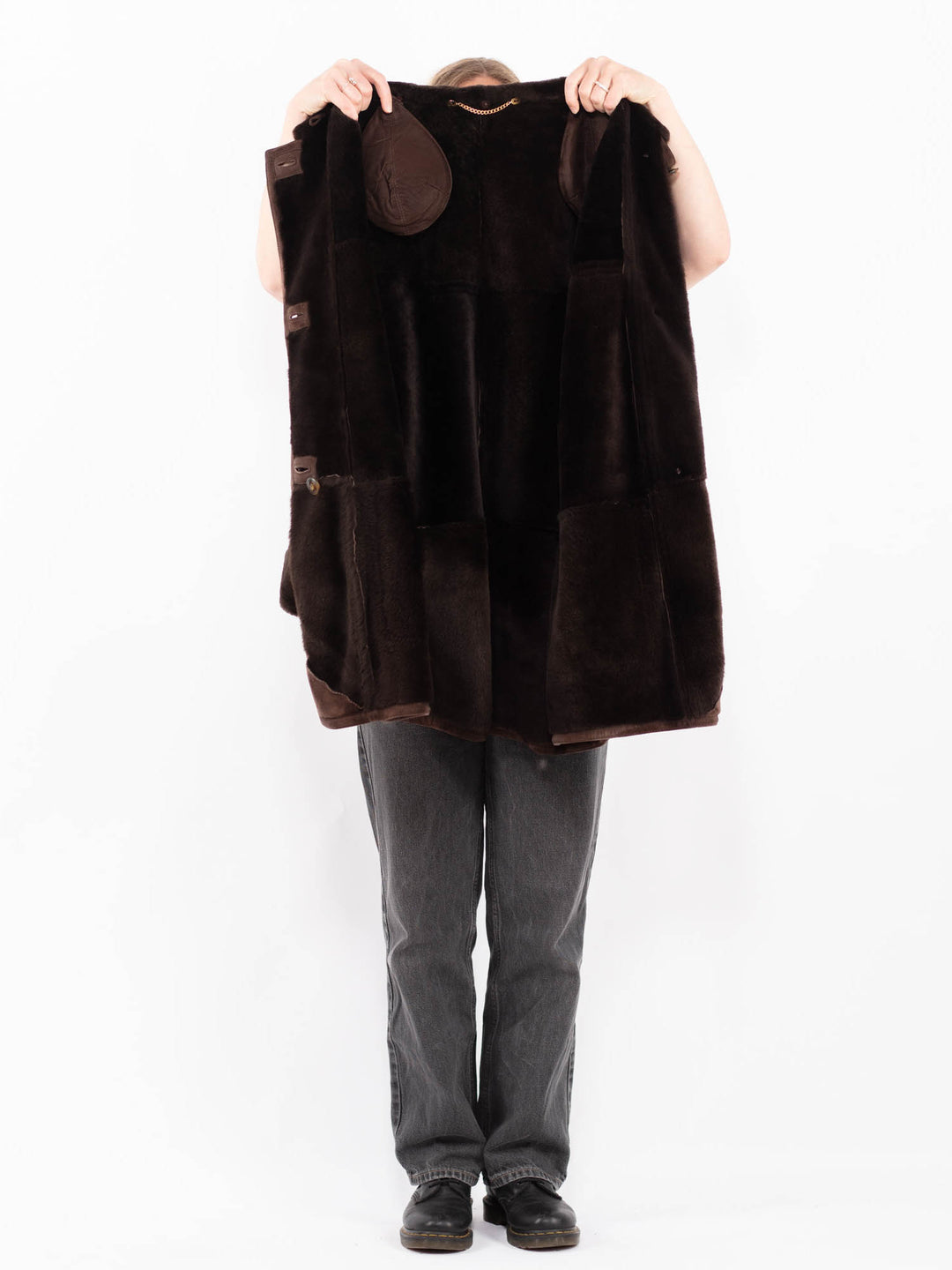 Vintage 80's Women Sheepskin Shearling Coat in BrownA0617