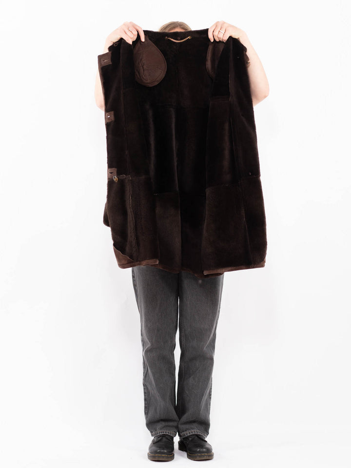 Vintage 80's Women Sheepskin Shearling Coat in BrownA0617