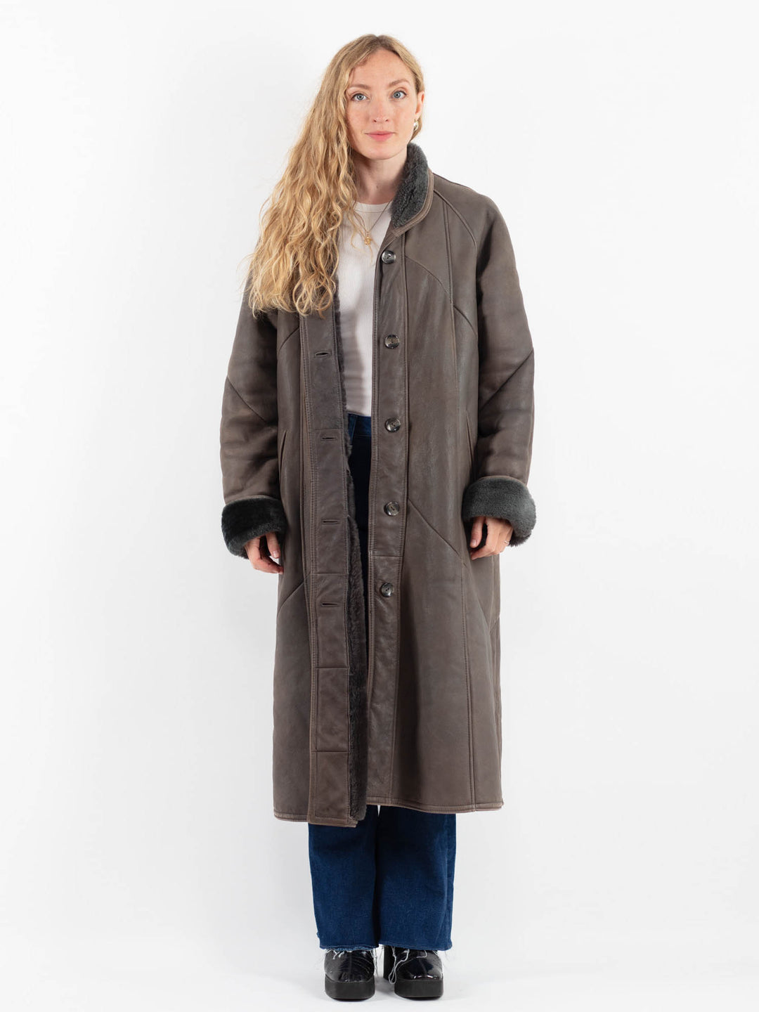 Vintage 80's Women Sheepskin Coat in GrayV9878