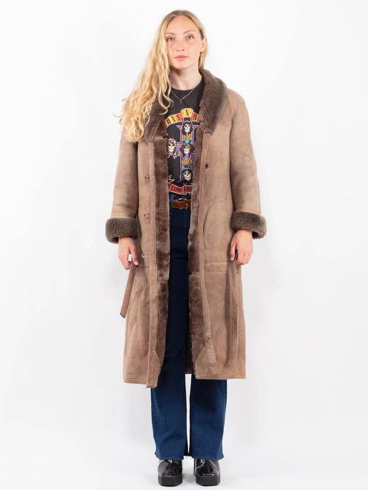 Vintage 80's Women Sheepskin Coat in BeigeA0380