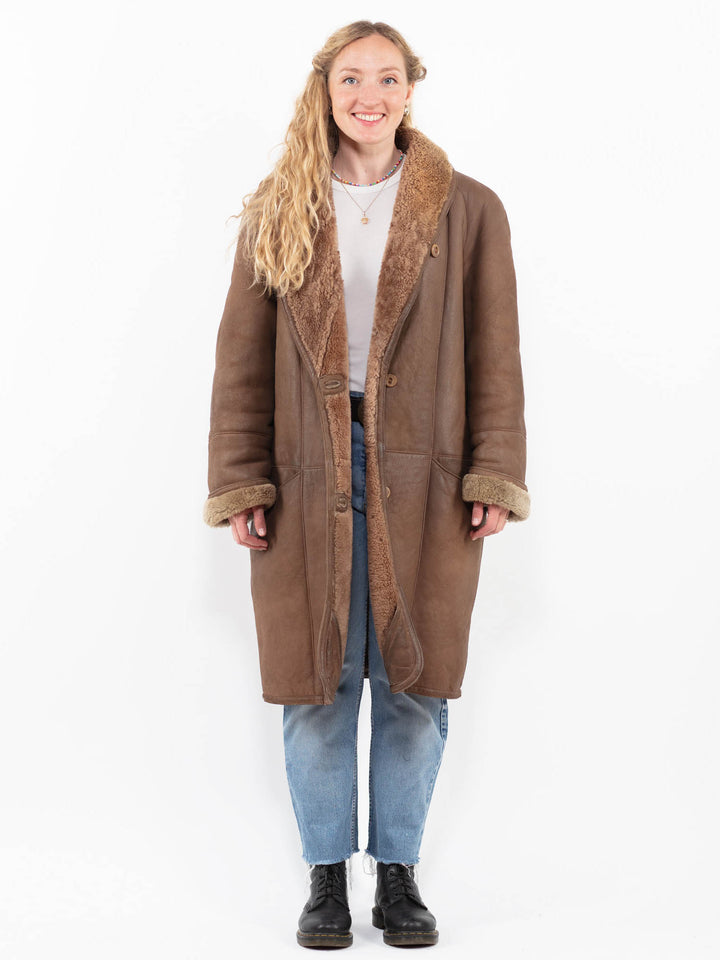 Vintage 80's Women Sheepskin Coat in BrownA0278