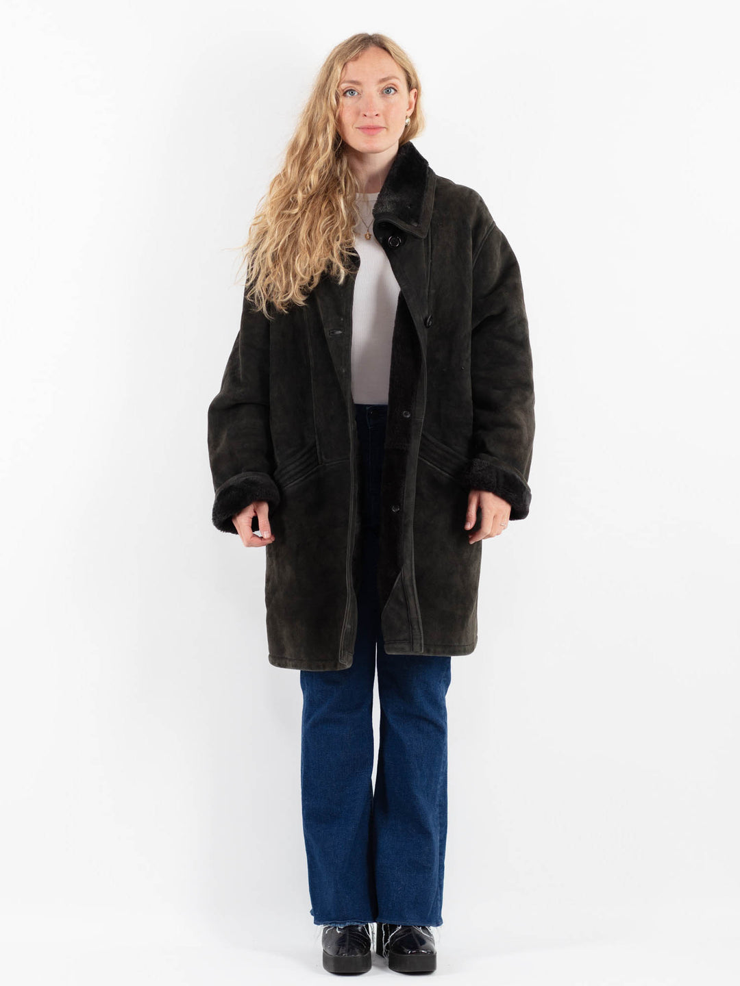 Vintage 80's Women Sheepskin Coat in GrayV9880