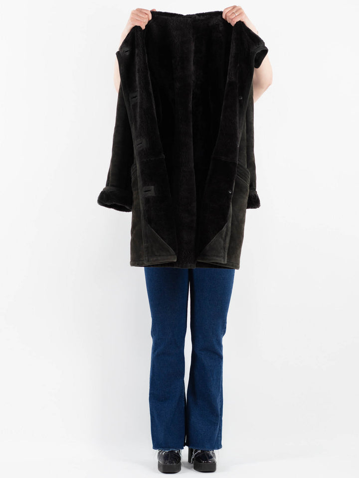 Vintage 80's Women Sheepskin Coat in GrayV9880