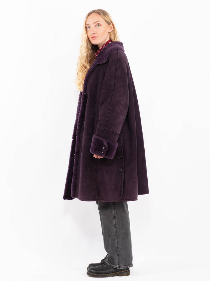 Vintage 80's Women Sheepskin Coat in PurpleA0625