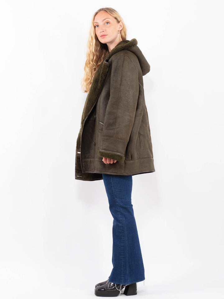 Vintage 80's Women Sheepskin Coat in GreenA0385