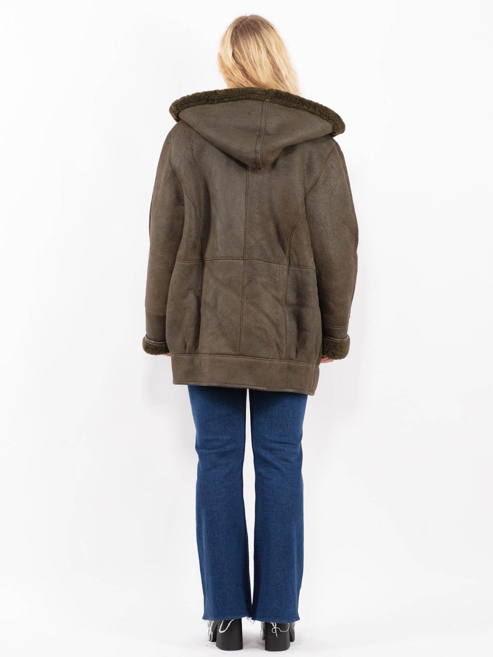 Vintage 80's Women Sheepskin Coat in GreenA0385