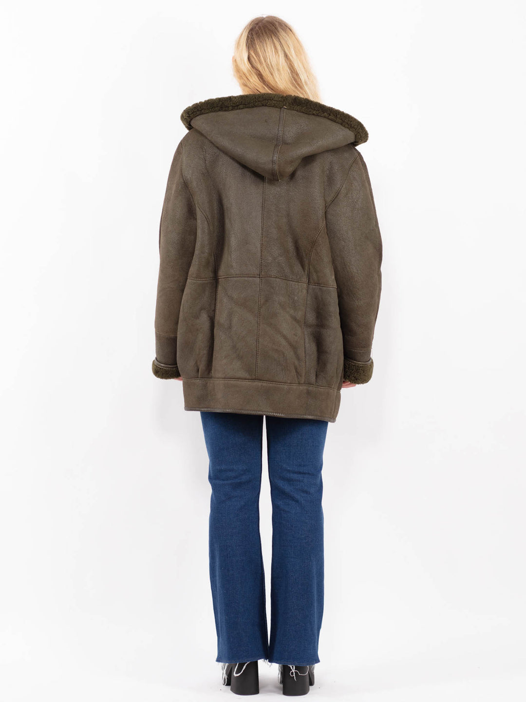 Vintage 80's Women Sheepskin Coat in GreenA0385